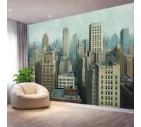 Photo Wallpaper Modern City Skyline Architecture Wall Murals Wallpaper, Cream Decor Wall Mural for Living Room Bedroom Children's Room Home Decoration, 300 x 210 cm