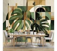 Photo Wallpaper Modern Linear Geometric Monstera Deliciosa Wall Mural Green Wallpaper Non-Woven Wall Mural Poster, for Living Room Bedroom Corridor TV Background Wall Decor Murals 250 x 175 cm