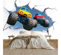 Photo Wallpaper Monster Truck Non-Woven Art Print Wall Mural 350x256 cm Decoration Poster Picture Design Modern Living Room Kitchen Bedroom Wall Mural, Weiß