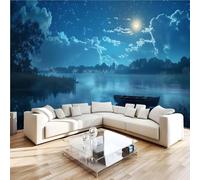 Photo Wallpaper Moonlit Night By The Lake Wall Mural 3D Wall Mural Decoration Poster Starry Sky Premium Non-Woven Wallpaper Wall Art for Living Room Bedroom Children's Room Office W400xH280 9yf215