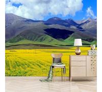 Photo Wallpaper Mountains and Fields 3D Effect Yellow Flowers in Spring Wall Mural Decoration Poster Picture Modern Design 250x175 cm Murals Wall Art for Living Room Bedroom Kitchen a-6299