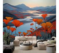 Photo Wallpaper Mountains rivers wildflowers 300x210 cm 3D Non-Woven Wall Mural, Moderne Living Room Bedroom Large Poster Wallpaper, Home Decor Art Mural
