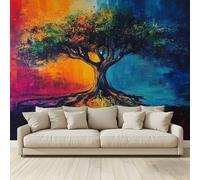 Photo Wallpaper Multi-Coloured Abstract Big Tree red and Blue Non-Woven Art Print Wall Mural Decoration Poster Picture Design Modern 3D Effect, for Cafe Restaurant Theme Hotel 250 (W) x 175 (H) cm