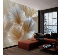 Photo Wallpaper Mural 200 x 140 cm Minimalist Palm Leaf Texture Non-Woven Premium Art Print Fleece Wall Mural Decoration Poster Picture Design Modern for Bedroom Living Room, Cream