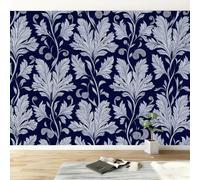 Photo Wallpaper Mural 200 x 140 cm Paisley Leaf Non-Woven Premium Art Print Fleece Wall Mural Decoration Poster Picture Design Modern for Bedroom Living Room, Navy Blue