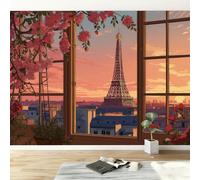 Photo Wallpaper Mural 200 x 140 cm Paris Sunset Over The Eiffel Tower Non-Woven Premium Art Print Fleece Wall Mural Decoration Poster Picture Design Modern for Bedroom Living Room, Pink