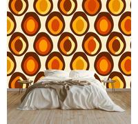 Photo Wallpaper Mural 250 x 175 cm Retro Geometric Funky Patterns, Non-Woven Cream Art Mural, Photo Decor for Living Room Bedroom Office and Kids' Room - Easy to Install