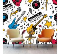 Photo Wallpaper Mural 250 x 175 cm (W x H) - Graffiti Music Instruments Non-Woven Art Print Murals, White Interior Decor Wallpaper for Bedroom Living Room TV Backdrop Home