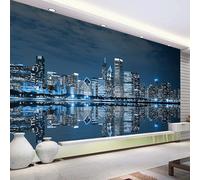Photo Wallpaper Mural 3D City Skyline Buildings Night Scene 416(W) X254(H) Cm 3D Effect Peel and Stick Living Room Office Bedroom Bedroom Children's Room Dining Room Corridor Wall Post-7041469