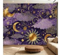 Photo Wallpaper Mural for Living Room, Non-Woven Moon Galaxy Space, Feature Wall Decor, Removable Paste-the-Wall Wall Mural Wallpaper, Purple, 350 x 256 cm (WxH), Washable Wallpaper for Living Room &