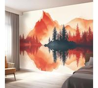 Photo Wallpaper Mural Minimalist Mountain Range Non-Woven Art Print Murals, Indoor Wall Painting for Living Room Tv Backdrop Kids Room Decor, 158" x 110"/400 x 280 cm(WxH), Red White