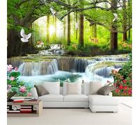 Photo Wallpaper Mural Poster Wall Art Sticker Wall Decoration 3D Forest Waterfall River Landscape 450(W)X315(H)Cm - Self-Adhesive Wall Pictures For Living Room Bedroom Office Corridor Dining R-4165028