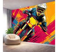 Photo Wallpaper Murals Abstract Graffiti Motorcyclist Non-Woven Wallpaper, Colorful Wall Paper Roll for Living Room Bedroom Adults Teenager Feature Wall Home Decoration, 118" x 83"/300 x 210 cm(WxH)
