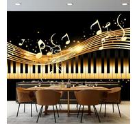 Photo Wallpaper Murals Black - Minimal Luxury Piano Keys Pattern Panoramic Poster Wallpaper, 157.5" x 110.2" Large Wear Resistant Mural & Room Decor for Bedroom Living Room Classroom