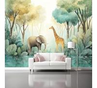 Photo Wallpaper Murals, Cartoon Forest Animal Theme Panorama Wallpapers Decoration, 118.1" x 82.7" Large Wall Art Light Green Wallpaper Murals for Living Room Bedroom Children's Room