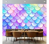 Photo Wallpaper Murals Colorful - Cartoon Dreamy Mermaid Scales Pattern Panoramic Poster Wallpaper, 137.8" x 100.8" Large Wear Resistant Mural & Room Decor for Bedroom Living Room Classroom
