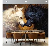 Photo Wallpaper Murals Dark Brown - Fantasy Wolf Oil Painting Pattern Panoramic Poster Wallpaper, 250 x 175 cm Large Wear Resistant Mural & Room Decor for Bedroom Living Room Classroom