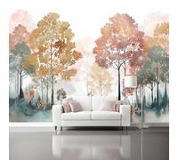 Photo Wallpaper Murals, Watercolor Autumn Forest Theme Panorama Wallpapers Decoration, 78.7" x 55.1" Large Wall Art Light Wallpaper Murals for Living Room Bedroom Children's Room