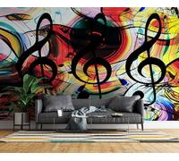Photo Wallpaper Music Musical Notes 500x280 cm Non-Woven Wall Mural 3D Graffiti Art Wallpaper Murals for Living Room,Bedroom,Kids Room,Office,TV Background Home Decor R-7