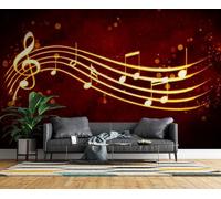 Photo Wallpaper Music Musical Notes Non-Woven Wall Mural 3D Modern Red Mural Wallpaper for Living Room Bedroom Kids Room Office TV Background Home Decor 150x105 cm H1160