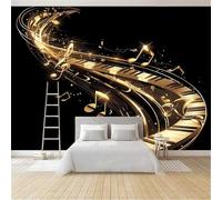 Photo Wallpaper Music Note 3D Effect Music Black Wall Mural Decoration Poster Picture Modern Design 350x256 cm Murals Wall Art for Living Room Bedroom Kitchen a-2925