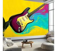 Photo Wallpaper Music Theme Rock Guitar 250 x 175 cm Yellow Wall Mural, Non-Woven Fleece Modern Print Murals Wall Art for Bedroom Living Room Home Decor