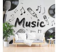 Photo Wallpaper Music Vinyl Record Microphone 400x280cm(W x H) Non-Woven Murals Wall Papers, Painted Art Music Gray 3D Large Poster Mural Bedroom Living Room Sofa TV Backdrop Wall Mural Wallpaper