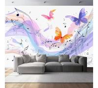 Photo Wallpaper Musical Notes and Butterfly Pattern 138" x 101"/350 x 256 cm(WxH), Non-Woven Wall Art Mural Abstract Style Wallpaper for Bedroom Living Room Bathroom Adults, Not Peel and Stick, White