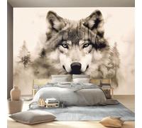 Photo Wallpaper Natural Animals Print Wall Mural 3D Photo Removable Peel and Stick Self-Adhesive 200 x 140 cm, Silk Fabric for Living Room Bedroom Nurseryation - Brown Wolf Shadow Pine Forest Fog
