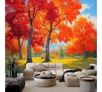 Photo Wallpaper Natural Autumn Forest Maple Landscape 300 x 210 cm Mural Large TV Background - Yellow Non-Woven 3D Murals for Living Room Bedroom Decoration Poster Wall Covering