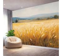 Photo Wallpaper Nature Countryside Wheat Fields Distant Mountains Wall Murals Wallpaper, Yellow Decor Wall Mural for Living Room Bedroom Children's Room Home Decoration, 250 x 175 cm