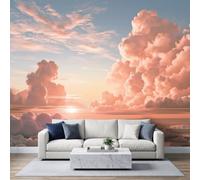 Photo Wallpaper Nature Landscape Mural 400 x 280 cm, Non-Woven Pale Pink Clouds Sunset Wallpaper Wall Mural Covering Decoration Poster Picture for Living Room Bedroom Kitchen Office Kids