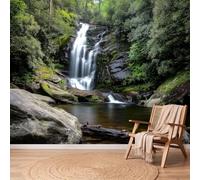 Photo Wallpaper Nature Landscape Waterfall 3D Non-Woven Wallpaper Mural, Forest Plants River Premium Fleece Wall Mural, Green Wall Covering Poster for Living Room Bedroom Hallway, 200x140 cm