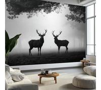 Photo Wallpaper Nature Photography Wall Murals for Bedrooms 450 x 280 cm, Non-Woven Fabric Black and White Forest Deer Wallpaper Living Room Office Corridor Decoration Murals Modern Wall Decoration