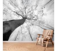 Photo Wallpaper Nature Plants 3D Non-Woven Wallpaper Mural, Dead Tree Trunk Photography Premium Fleece Wall Mural, Light Grey Wall Covering Poster for Living Room Bedroom Hallway, 400x280 cm