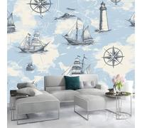 Photo Wallpaper Nautical Elements Wall Decor, Vintage Map Wall Mural, 300 x 210 cm (W x H) for Living Room Bedroom Children's Room Corridor Office