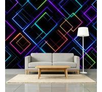 Photo Wallpaper Neon Blocks 500 x 280 cm Non-Woven Mural, for Game Room Internet Cafe - Futuristic Geometry Wallpaper Mural Wall Pictures Decoration