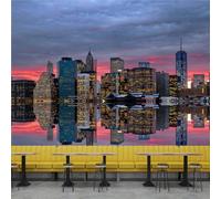 Photo Wallpaper New York Sunset Architecture Wall Mural 3D Wall Mural Decoration Poster Premium Non-Woven Wallpaper Wall Art for Living Room Bedroom Children's Room Office W350xH256cm 1yf13