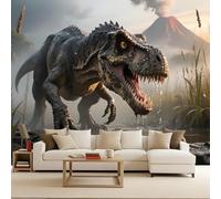 Photo Wallpaper Non-Woven 150x105 cm Dinosaurs Volcano Jurassic Animal 3D Effects Matte Poster Wall Paper Covering Mural Decoration Home Decor Suitable for Living Room Bedroom Children's Room Office