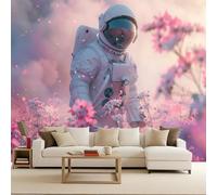Photo Wallpaper Non-Woven 200x140 cm Space Astronaut Planet Flowers 3D Effects Matte Poster Wall Paper Covering Mural Decoration Home Decor Suitable for Living Room Bedroom Children's Room Office