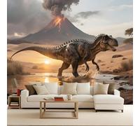 Photo Wallpaper Non-Woven 350x256 cm Dinosaurs Volcano Jurassic Animal 3D Effects Matte Poster Wall Paper Covering Mural Decoration Home Decor Suitable for Living Room Bedroom Children's Room Office
