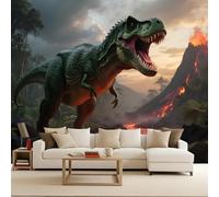 Photo Wallpaper Non-Woven 450x315 cm Dinosaurs Volcano Jurassic Animal 3D Effects Matte Poster Wall Paper Covering Mural Decoration Home Decor Suitable for Living Room Bedroom Children's Room Office