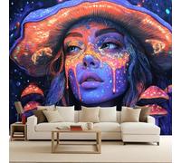 Photo Wallpaper Non-Woven Colorful Girl, Poster Picture Photo Wallpaper Mushroom 500X280Cm Quick DIY Creative Background Headboard Mural Covering Bedroom Living Room Easy Apply