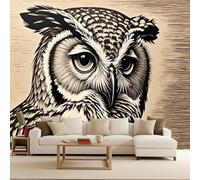 Photo Wallpaper Non-Woven Owl, Poster Picture Photo Wallpaper Black and White Sketch 500X280Cm Quick DIY Creative Background Headboard Mural Covering Bedroom Living Room Easy Apply