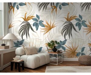 Photo wallpaper non-woven tropical leaf pattern white beige 79145-1 (6,28£/1qm)