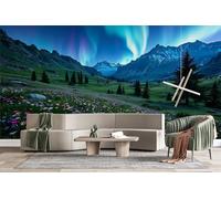 Photo Wallpaper Northern Lights Wall Mural 3D Wall Mural Decoration Poster Grassland Scenery Premium Non-Woven Wallpaper Wall Art for Living Room Bedroom Children's Room Office W400xH280 15yf103