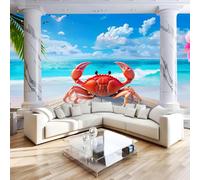 Photo Wallpaper Ocean Crab Beach Non-Woven Matt Paste the Wall Mural | Wipeable Panoramic Mural Wallpaper Palm Tree Landscape Waterproof Wall Art 200x140 cm for Living Room Bedroom Kid Room N428