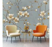 Photo Wallpaper Oriental Vintage Orchid Branches Oil Painting Decor Wall Mural, for Living Room Children's Bedroom 350 x 256 cm Non-Woven Premium Photo Wallpapers Light Gray Indoor Home Background