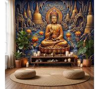 Photo Wallpaper Pagoda Lotus Pond Buddha Statue Art 450×315 CM | Silk Print Wall Mural Decoration Poster Home DIY Decoration Buddha Statue Lotus Stupa Art for Living Room Bedroom Yoga Studios