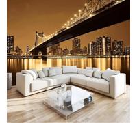 Photo Wallpaper Panoramic Custom Mural 200 x 140 cm New York Landscape Skyscrapers 3D Effect Photo Wallpaper Mural Wall Poster Decor for Living Room Bedroom Office and Kids Room, Coffee Brown